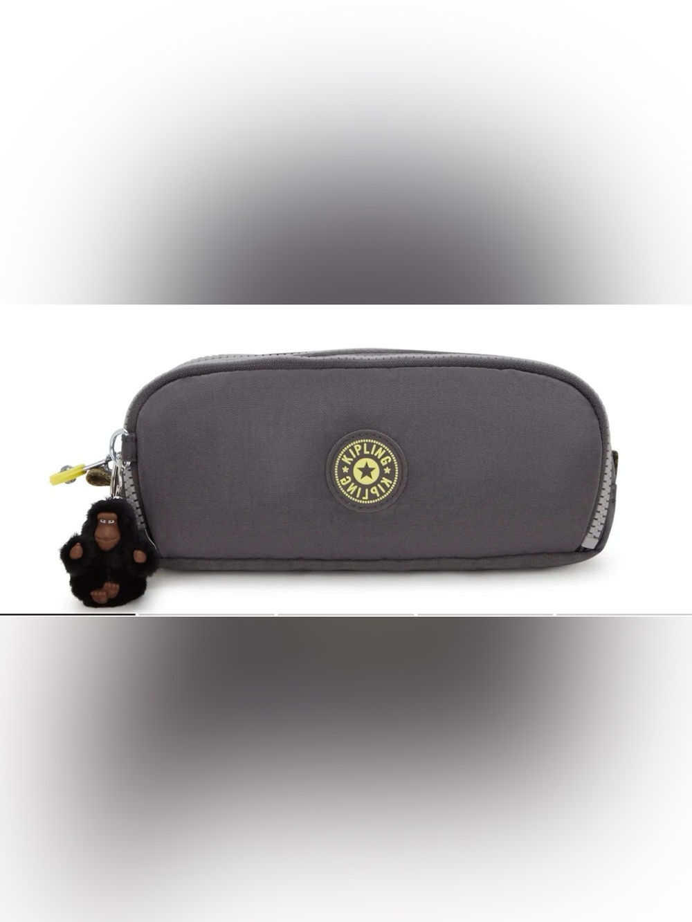 Kipling Gitroy Triple Zip Grey Pencil Case Makeup Bag Daniel Monkey NWT